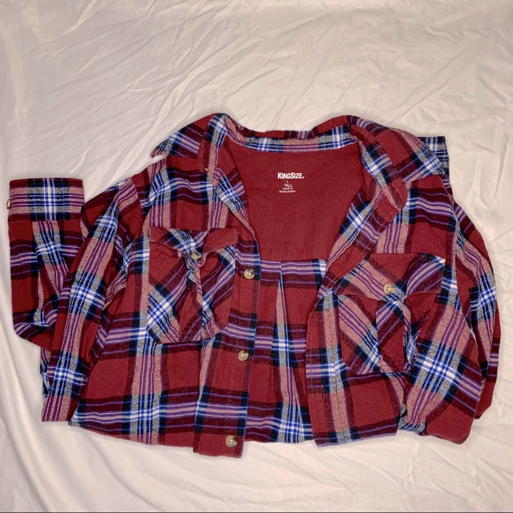 Red long sleeve flannel button up shirt
